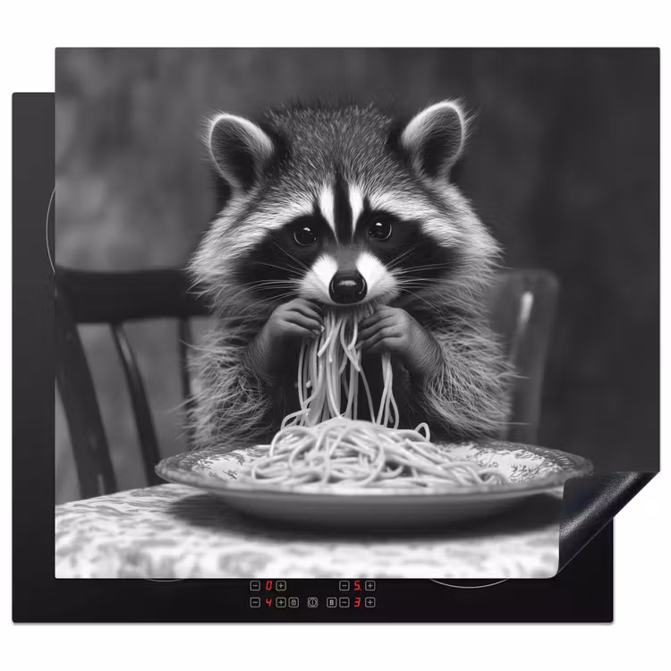 Herdabdeckplatte - Waschbär - Niedlich - Pasta - Tischtuch - Schwarz - Weiß — 1
