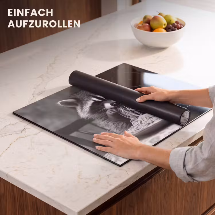 Herdabdeckplatte - Waschbär - Niedlich - Pasta - Tischtuch - Schwarz - Weiß — 7