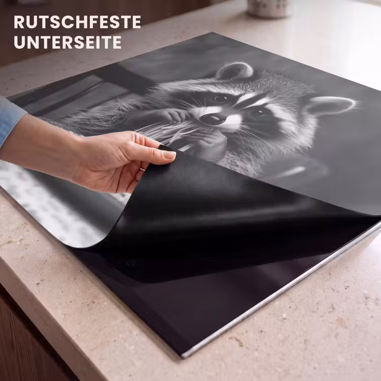 Herdabdeckplatte - Waschbär - Niedlich - Pasta - Tischtuch - Schwarz - Weiß — 9