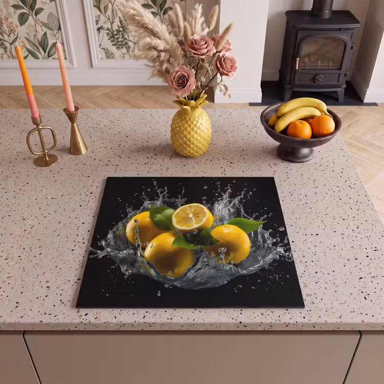 Herdabdeckplatte - Zitrone - Obst - Gelb - Schwarz — 2