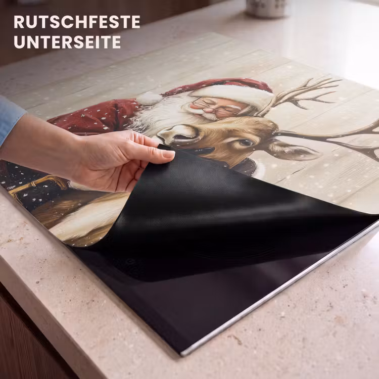 Herdabdeckplatte - Weihnachtsmann - Rentier - Schnee - Bunt — 9