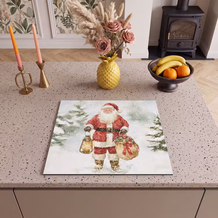 Herdabdeckplatte - Weihnachtsmann - Winter - Schnee - Weiß - Rot — 2