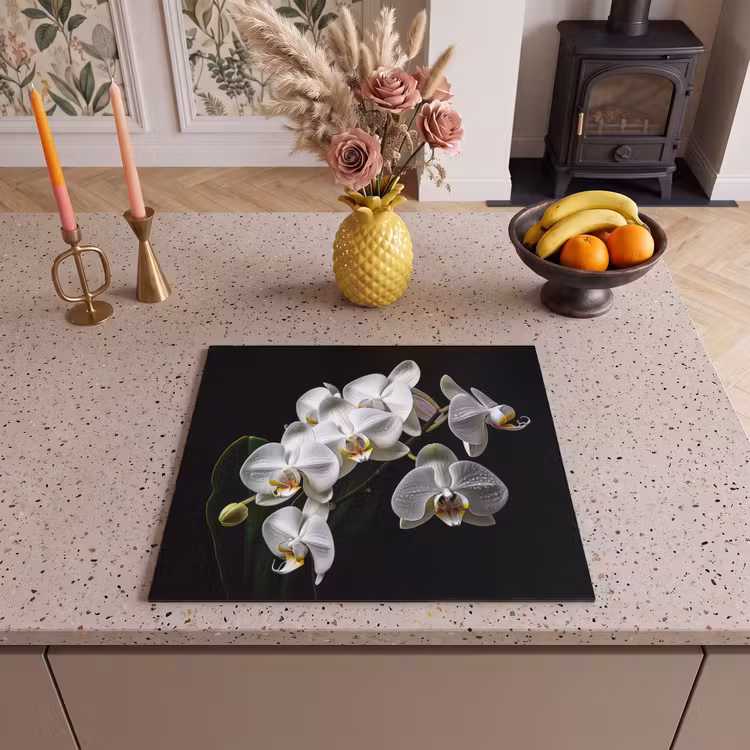 Herdabdeckplatte - Tautropfen auf weißen Orchideen — 2