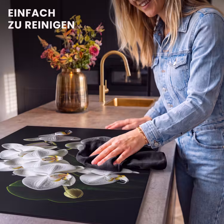 Herdabdeckplatte - Tautropfen auf weißen Orchideen — 6