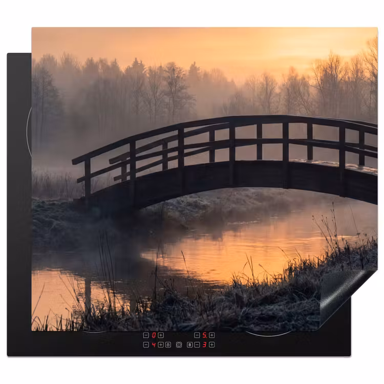 Herdabdeckplatte - Brücke - Nebel - Bäume - Wasser — 1
