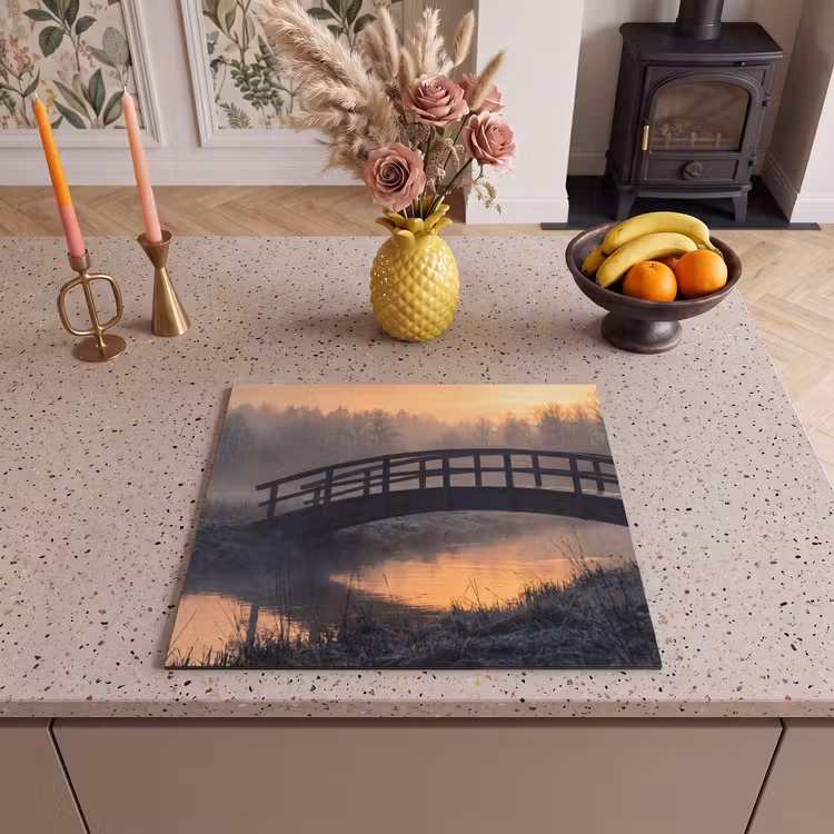 Herdabdeckplatte - Brücke - Nebel - Bäume - Wasser — 2
