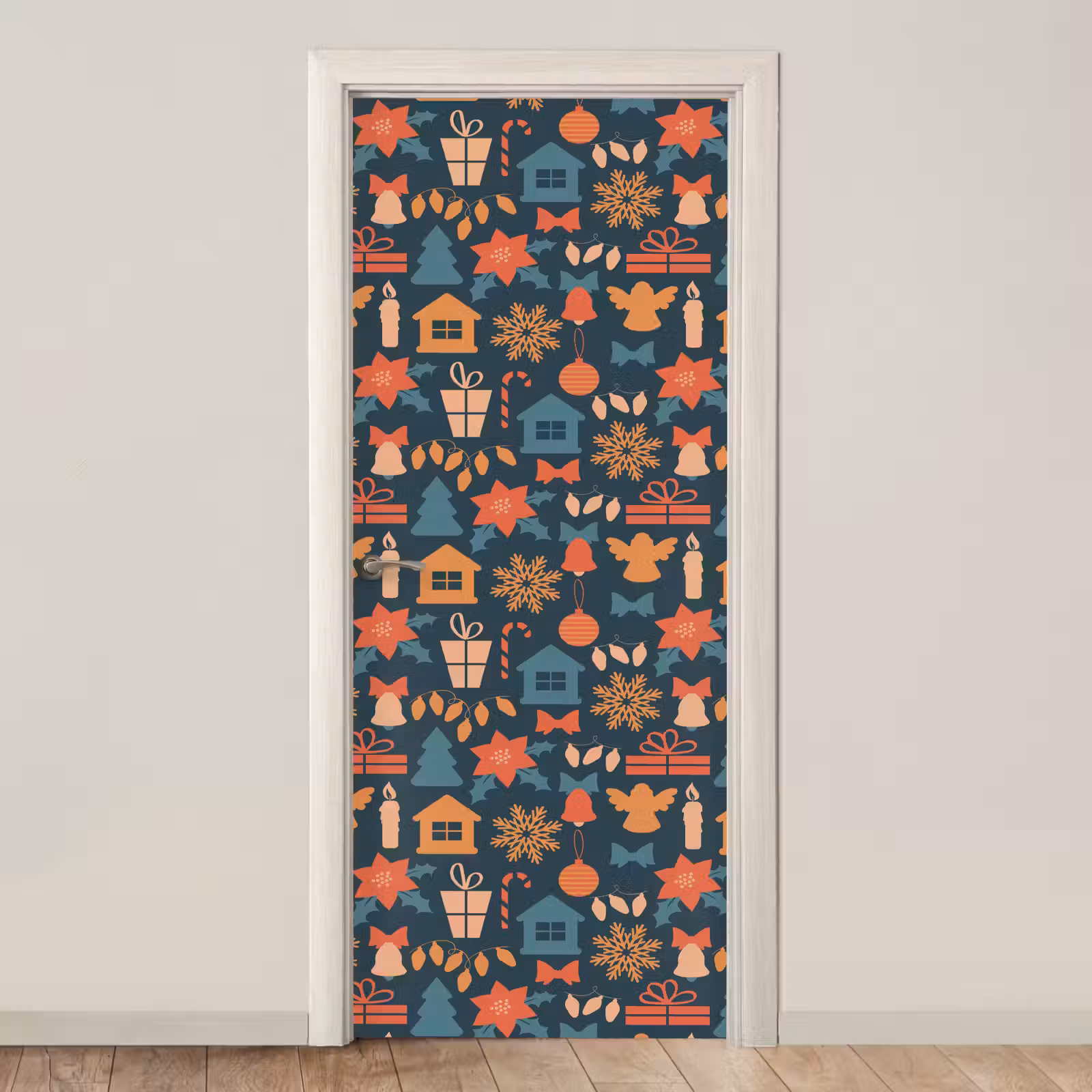 Türtapete - Muster - Weihnachten - Symbole - Blau — 1