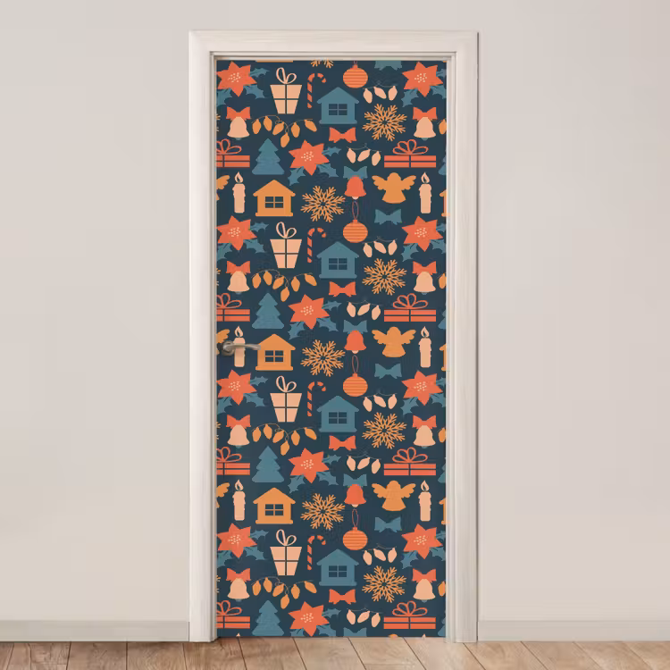 Türtapete - Muster - Weihnachten - Symbole - Blau — 1