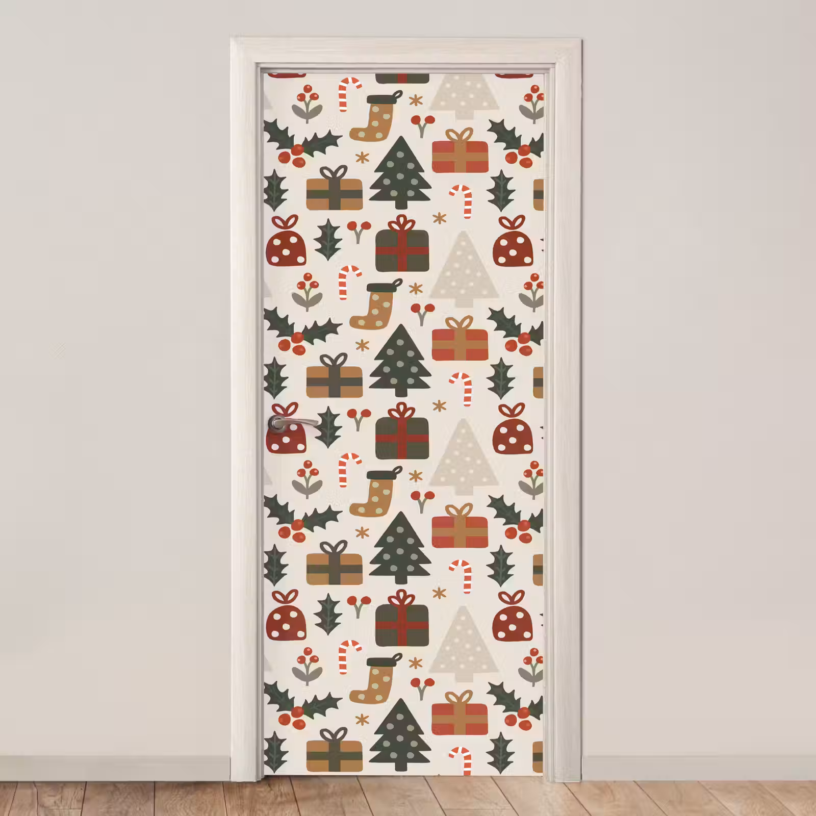 Türtapete - Illustration - Weihnachtsfiguren - Beige — 1