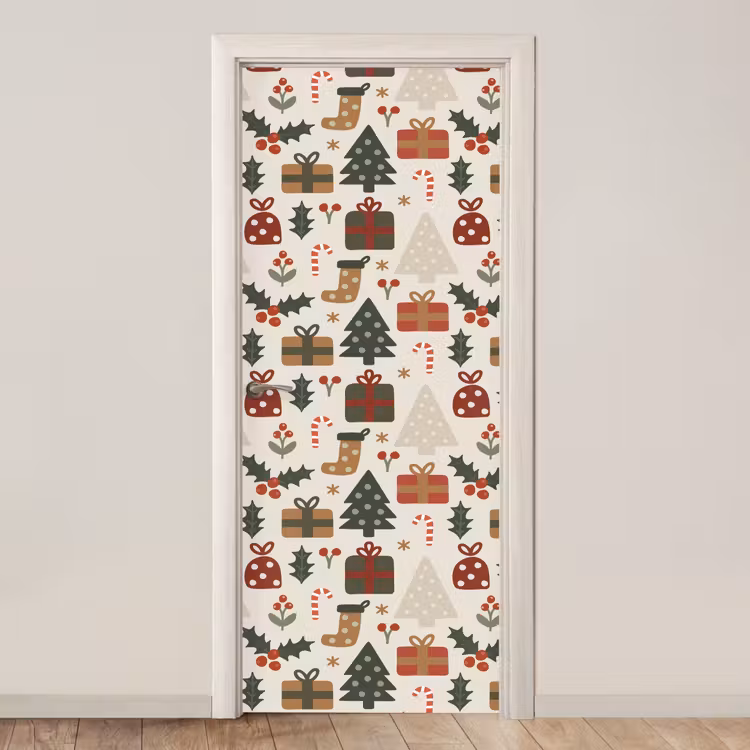 Türtapete - Illustration - Weihnachtsfiguren - Beige — 1