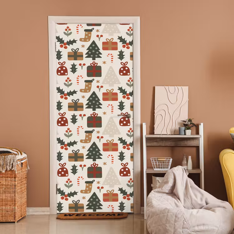 Türtapete - Illustration - Weihnachtsfiguren - Beige — 2