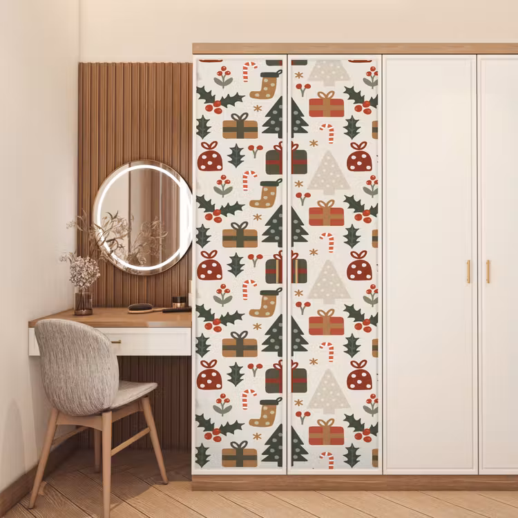 Türtapete - Illustration - Weihnachtsfiguren - Beige — 4