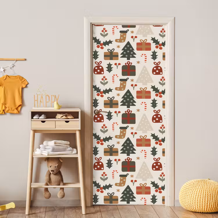 Türtapete - Illustration - Weihnachtsfiguren - Beige — 8