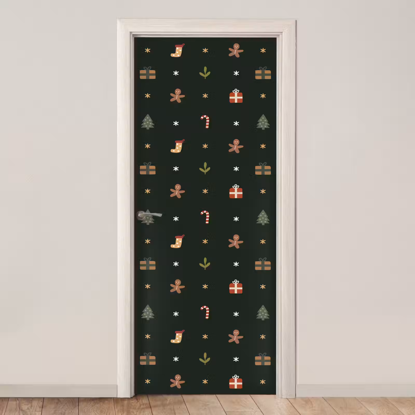 Türtapete - Muster - Weihnachtssymbole - Grün — 1