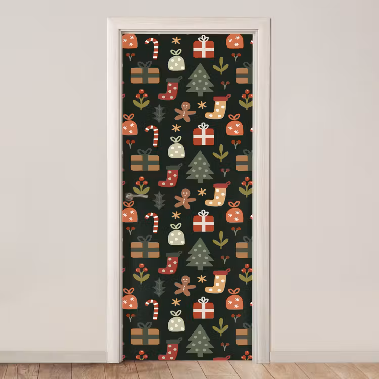 Türtapete - Illustration - Weihnachtsfiguren - Grün — 1