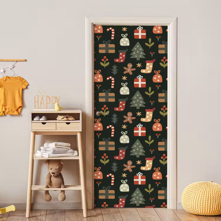 Türtapete - Illustration - Weihnachtsfiguren - Grün — 8
