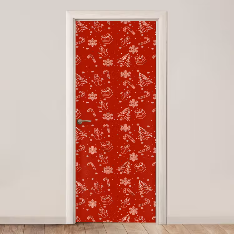 Türtapete - Illustration - Weihnachtssymbole - Rot — 1