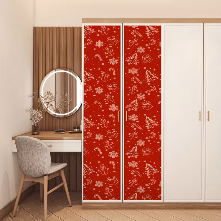 Türtapete - Illustration - Weihnachtssymbole - Rot — 4