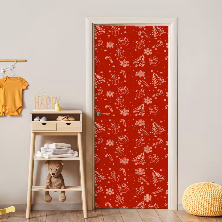 Türtapete - Illustration - Weihnachtssymbole - Rot — 8