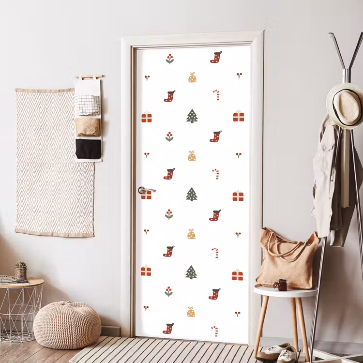 Türtapete - Illustration - Weihnachtssymbole - Weiß — 7