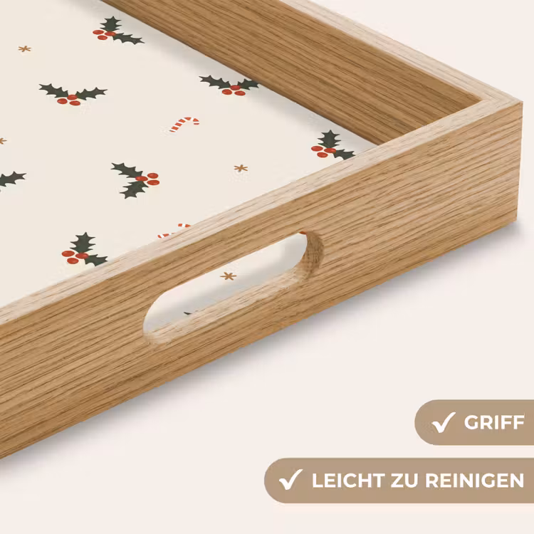 Tablett - Illustration - Stechpalmenzweige - Azurblaue Stöcke - Beige — 5