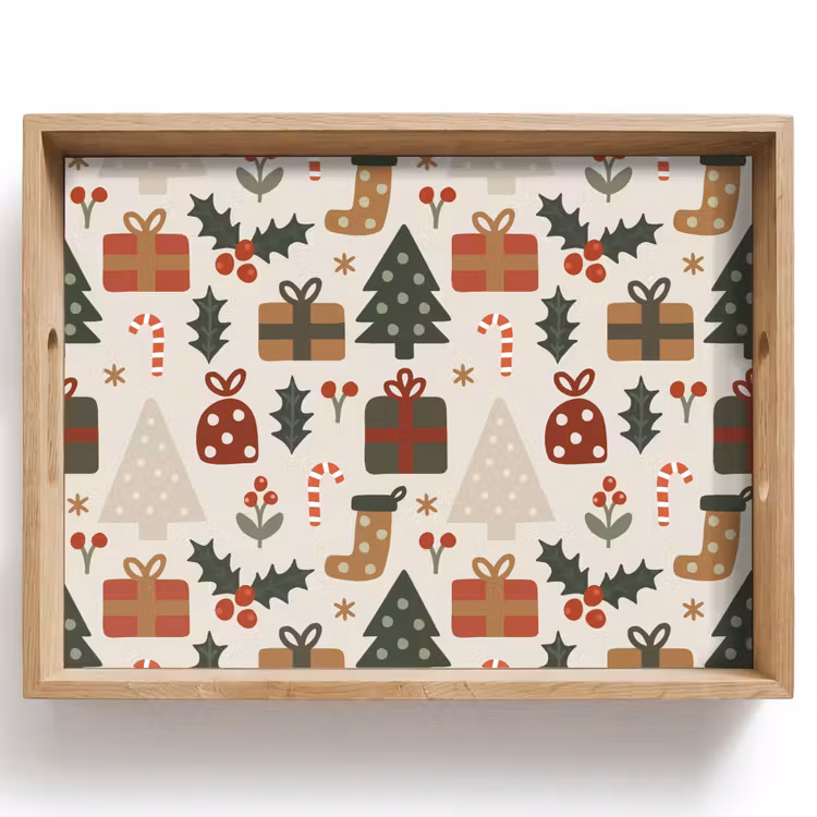 Tablett - Illustration - Weihnachtsfiguren - Beige — 1