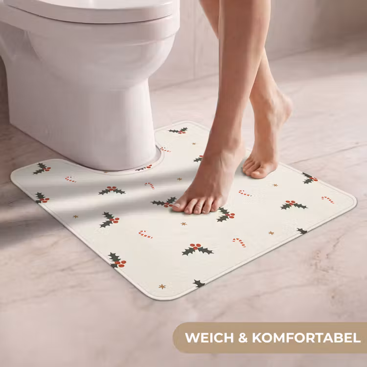 WC Vorleger - Illustration - Stechpalmenzweige - Azurblaue Stöcke - Beige — 5