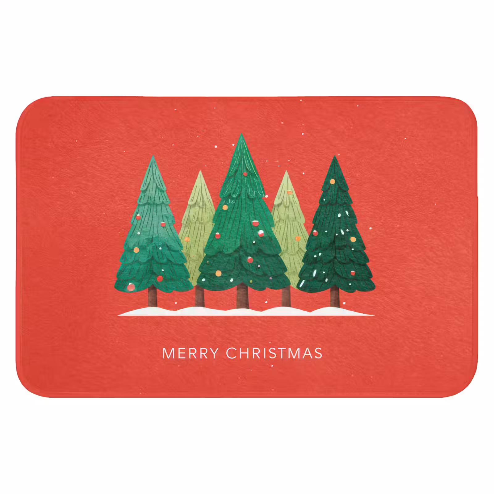 Badematte - Minimalistisch - Weihnachtsbäume - Rot - Schnee — 1