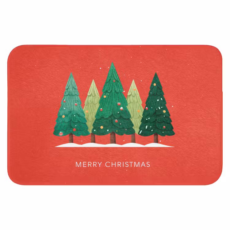 Badematte - Minimalistisch - Weihnachtsbäume - Rot - Schnee — 1