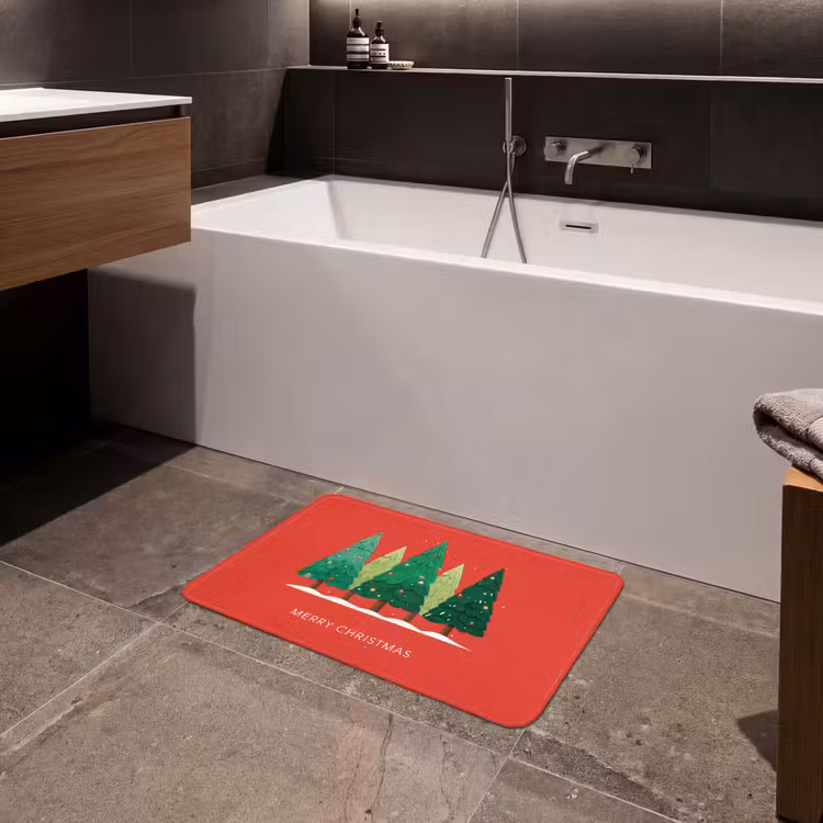Badematte - Minimalistisch - Weihnachtsbäume - Rot - Schnee — 4