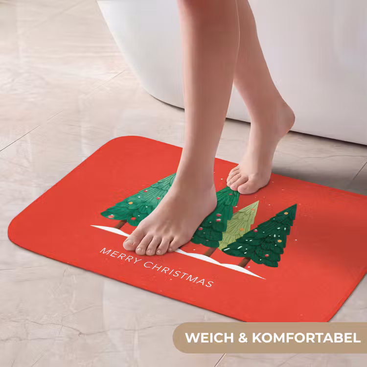 Badematte - Minimalistisch - Weihnachtsbäume - Rot - Schnee — 5