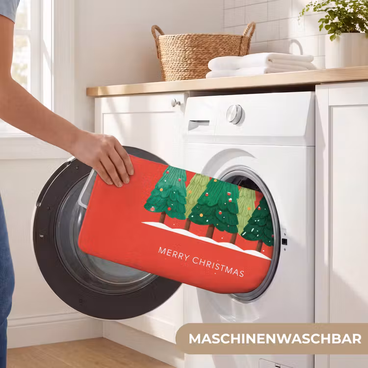 Badematte - Minimalistisch - Weihnachtsbäume - Rot - Schnee — 7