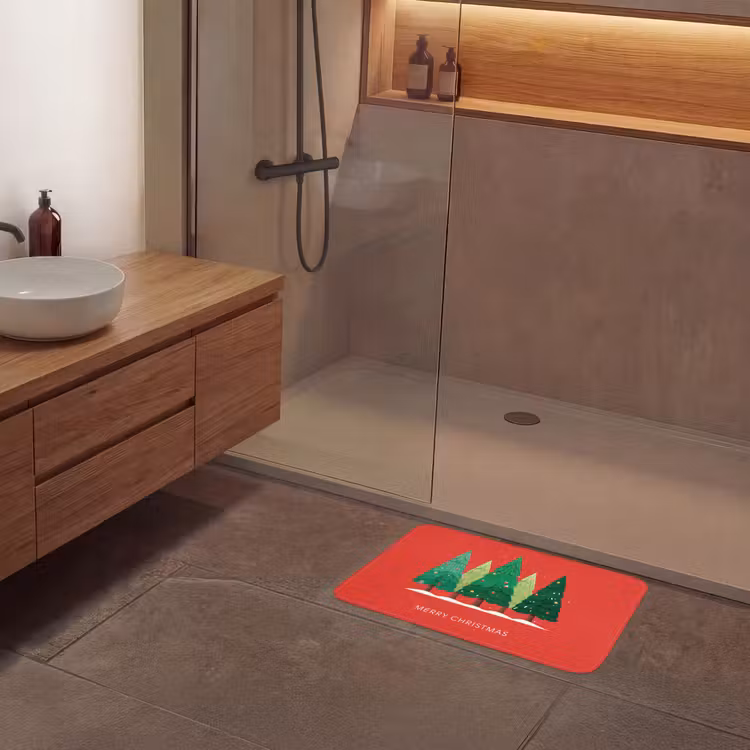 Badematte - Minimalistisch - Weihnachtsbäume - Rot - Schnee — 8
