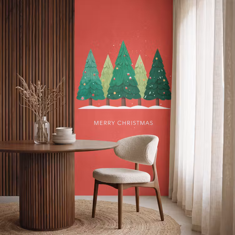 Tapete - Minimalistisch - Weihnachtsbäume - Rot - Schnee — 4