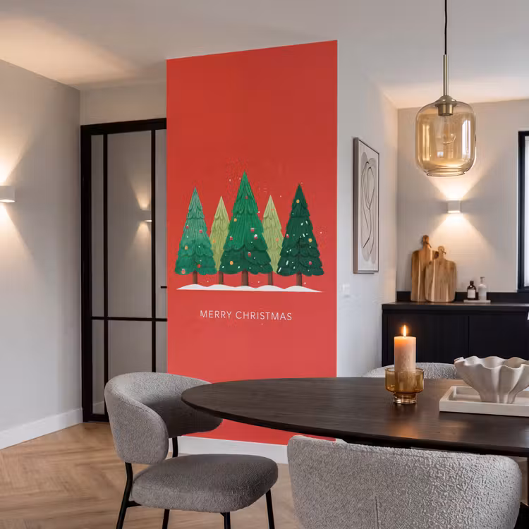 Tapete - Minimalistisch - Weihnachtsbäume - Rot - Schnee — 5