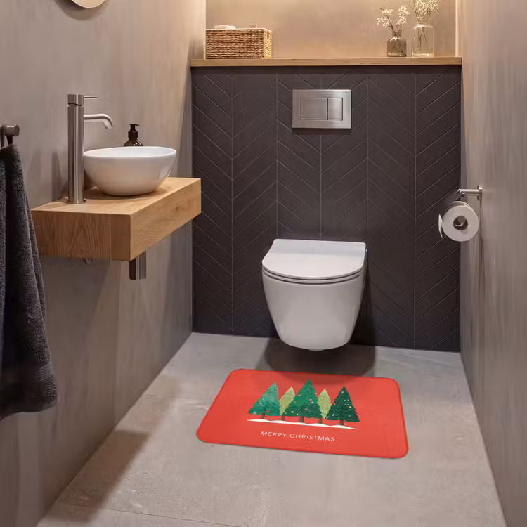 WC Vorleger - Minimalistisch - Weihnachtsbäume - Rot - Schnee — 2