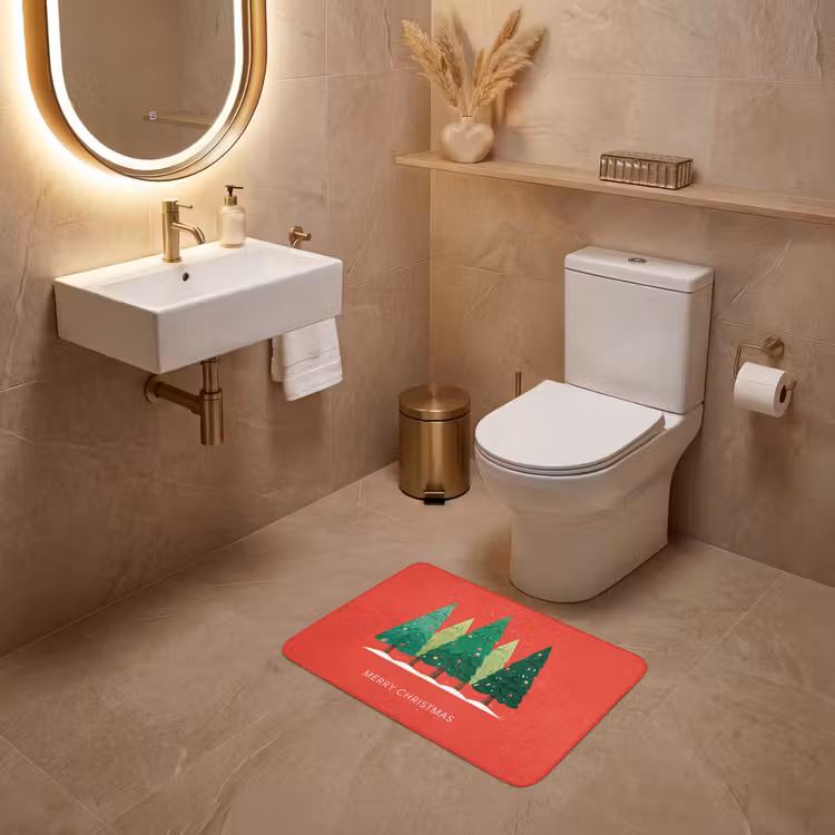 WC Vorleger - Minimalistisch - Weihnachtsbäume - Rot - Schnee — 4