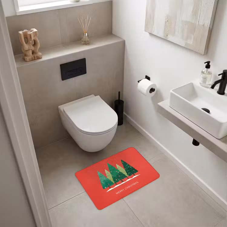 WC Vorleger - Minimalistisch - Weihnachtsbäume - Rot - Schnee — 6