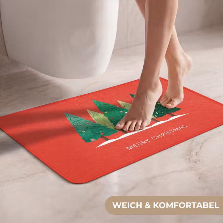 WC Vorleger - Minimalistisch - Weihnachtsbäume - Rot - Schnee — 7