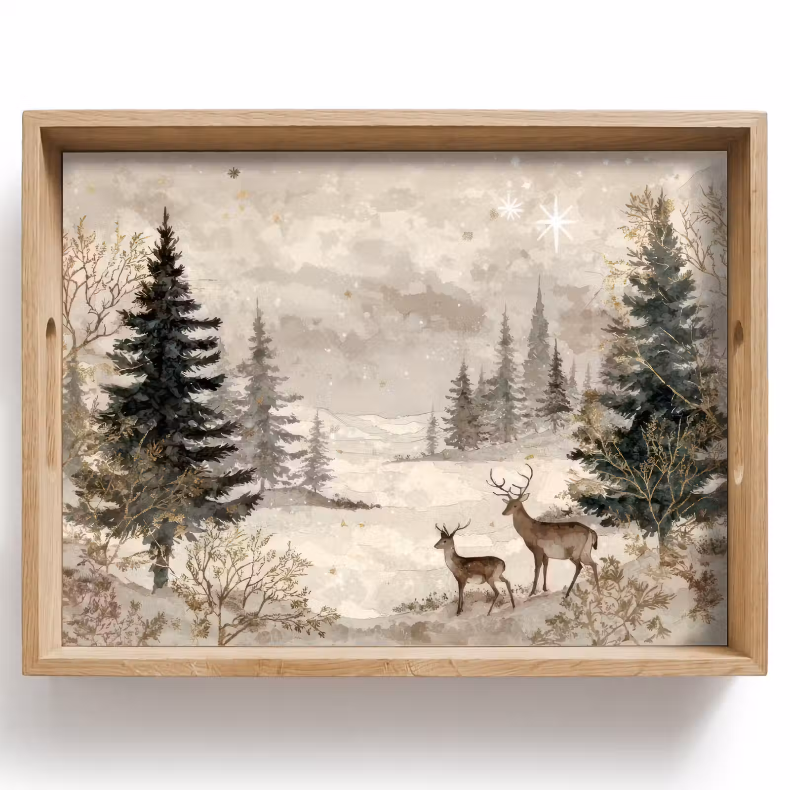 Tablett - Wald - Hirsche - Winter - Schnee — 1