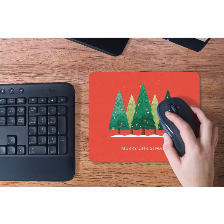 Mauspad - Minimalistisch - Weihnachtsbäume - Rot - Schnee — 3