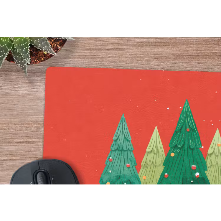 Mauspad - Minimalistisch - Weihnachtsbäume - Rot - Schnee — 4
