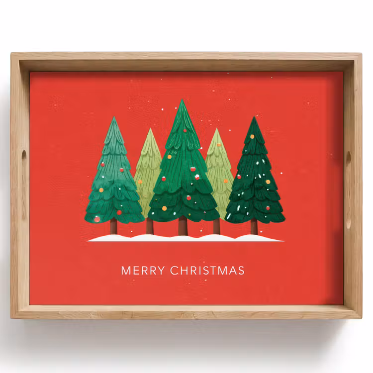 Tablett - Minimalistisch - Weihnachtsbäume - Rot - Schnee — 1