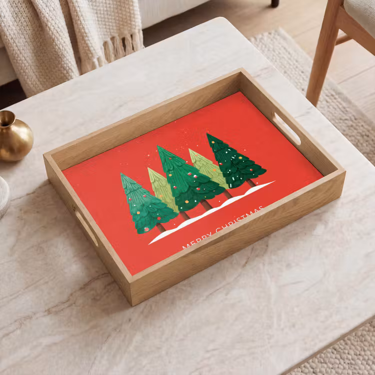 Tablett - Minimalistisch - Weihnachtsbäume - Rot - Schnee — 2