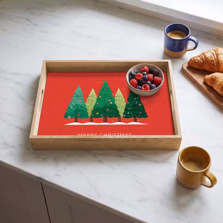 Tablett - Minimalistisch - Weihnachtsbäume - Rot - Schnee — 4