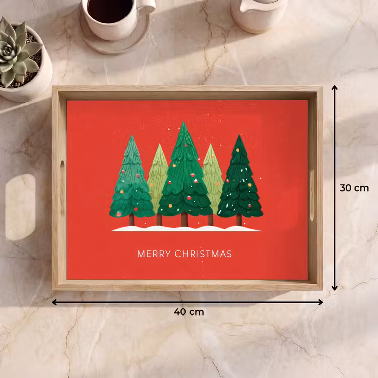 Tablett - Minimalistisch - Weihnachtsbäume - Rot - Schnee — 9