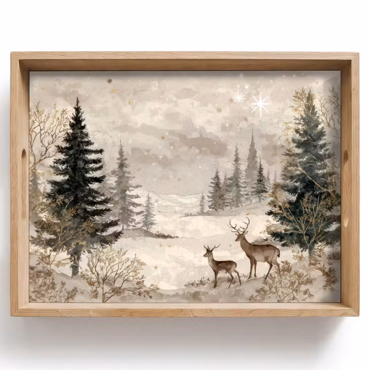 Tablett - Wald - Hirsche - Winter - Schnee — 1