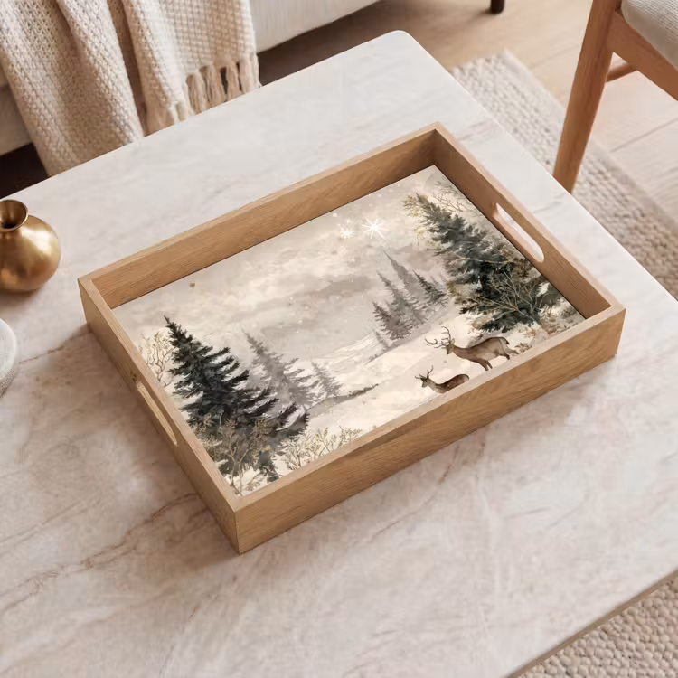 Tablett - Wald - Hirsche - Winter - Schnee — 2