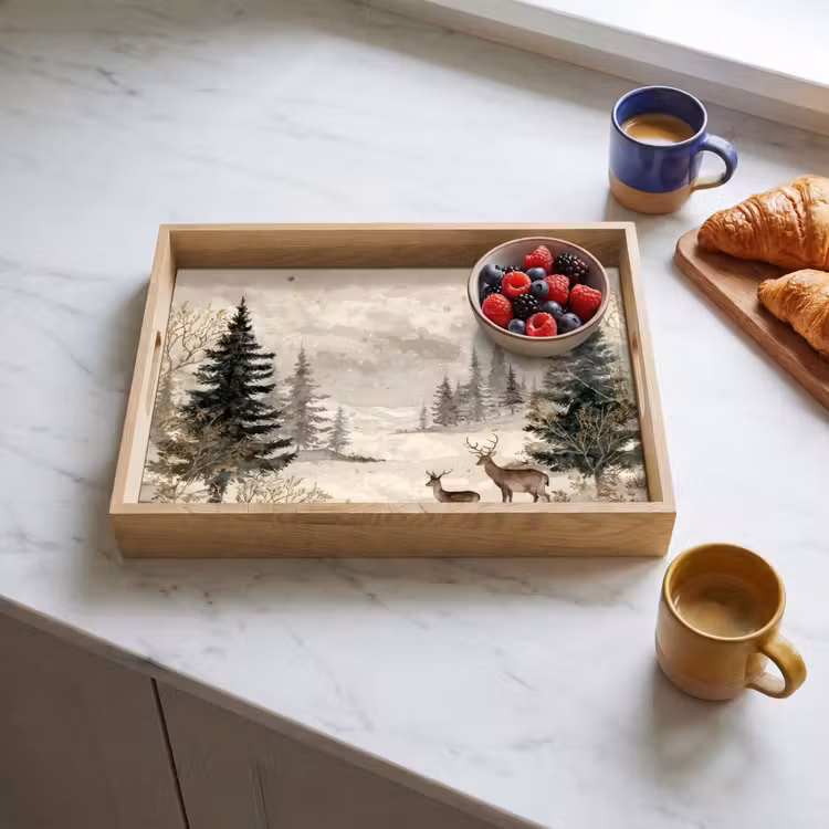 Tablett - Wald - Hirsche - Winter - Schnee — 4