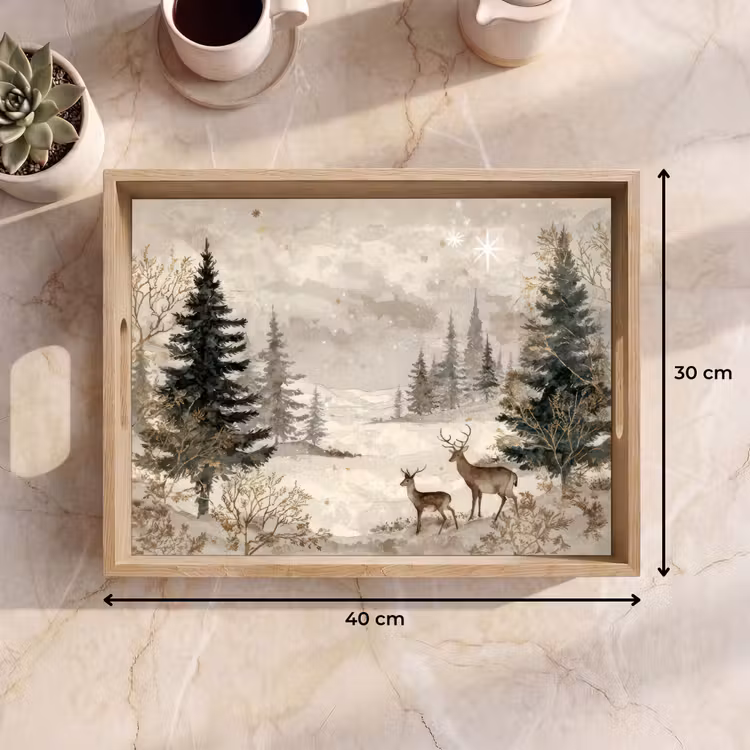 Tablett - Wald - Hirsche - Winter - Schnee — 9
